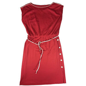 Vintage ITEMS California Red Knit Dress White Trim Buttons Size 14 Retro 70s 80s